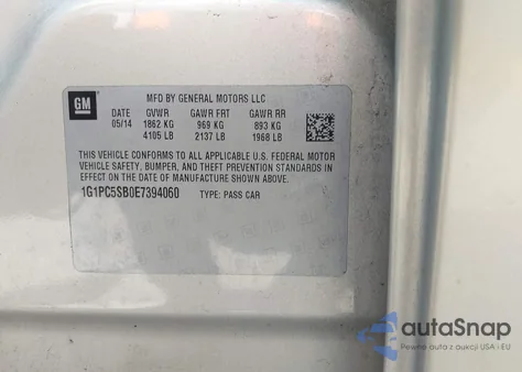 2014 Chevrolet Cruze 1Lt Auto из США, поврежденный, VIN 1G1PC5SB0E7394060